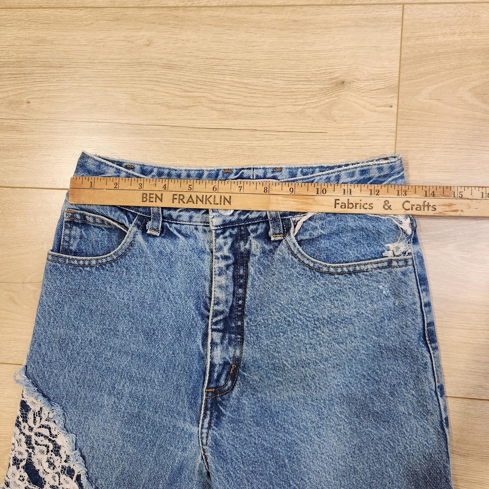 Vintage Guess Jeans Womens 26x28 Blue Lace Panel High Rise Straight USA Made 80s - Picture 4 of 8